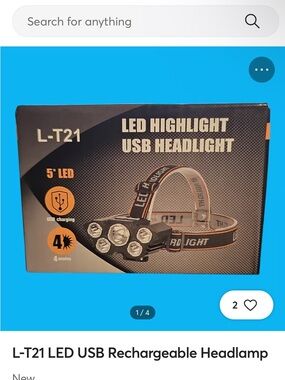LED USB Rechargeable Headlamp - Black